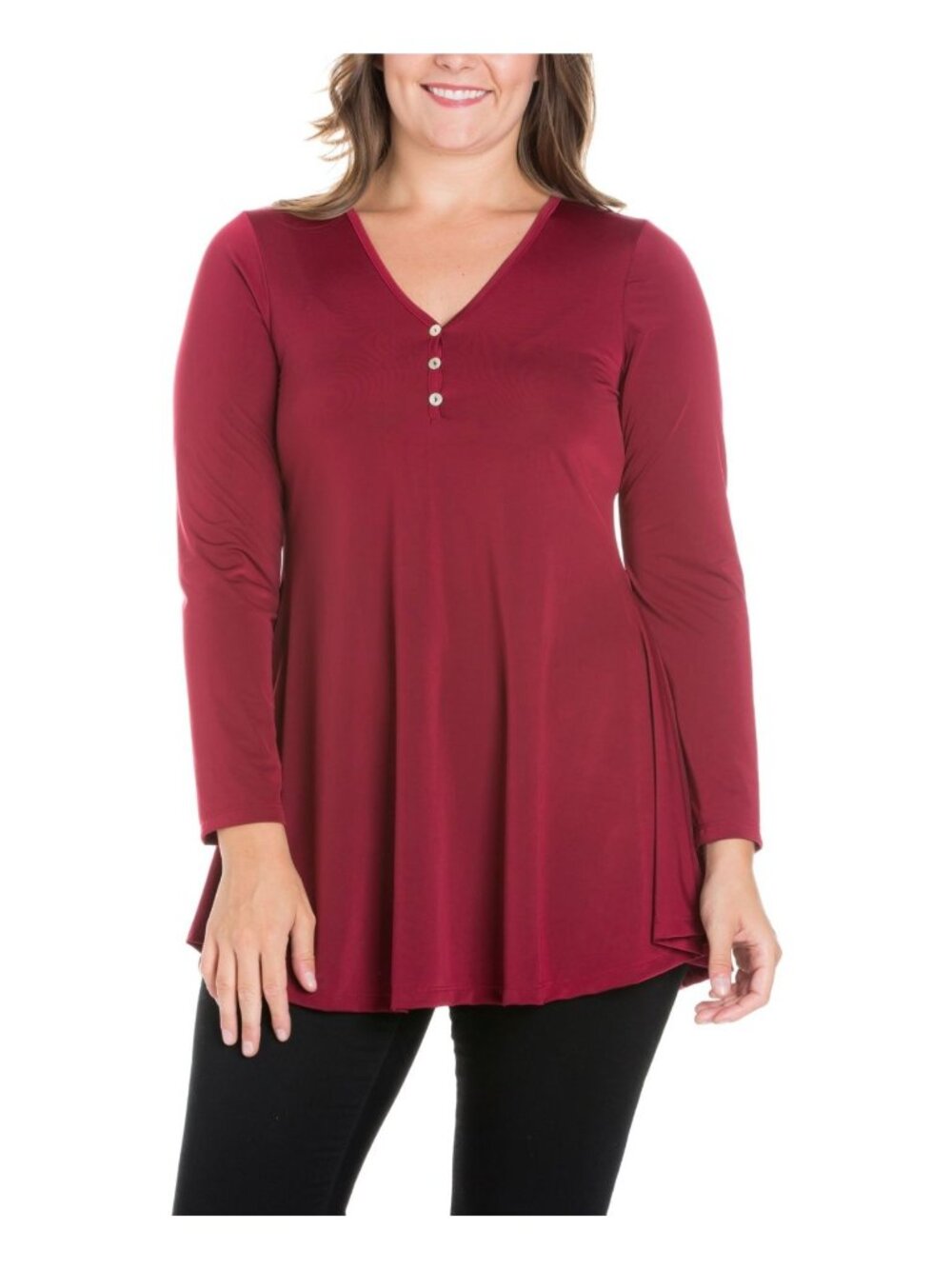 24seven Comfort Women Plus Size 2X Flared Long Sleeves Henley Tunic Top Red $60
